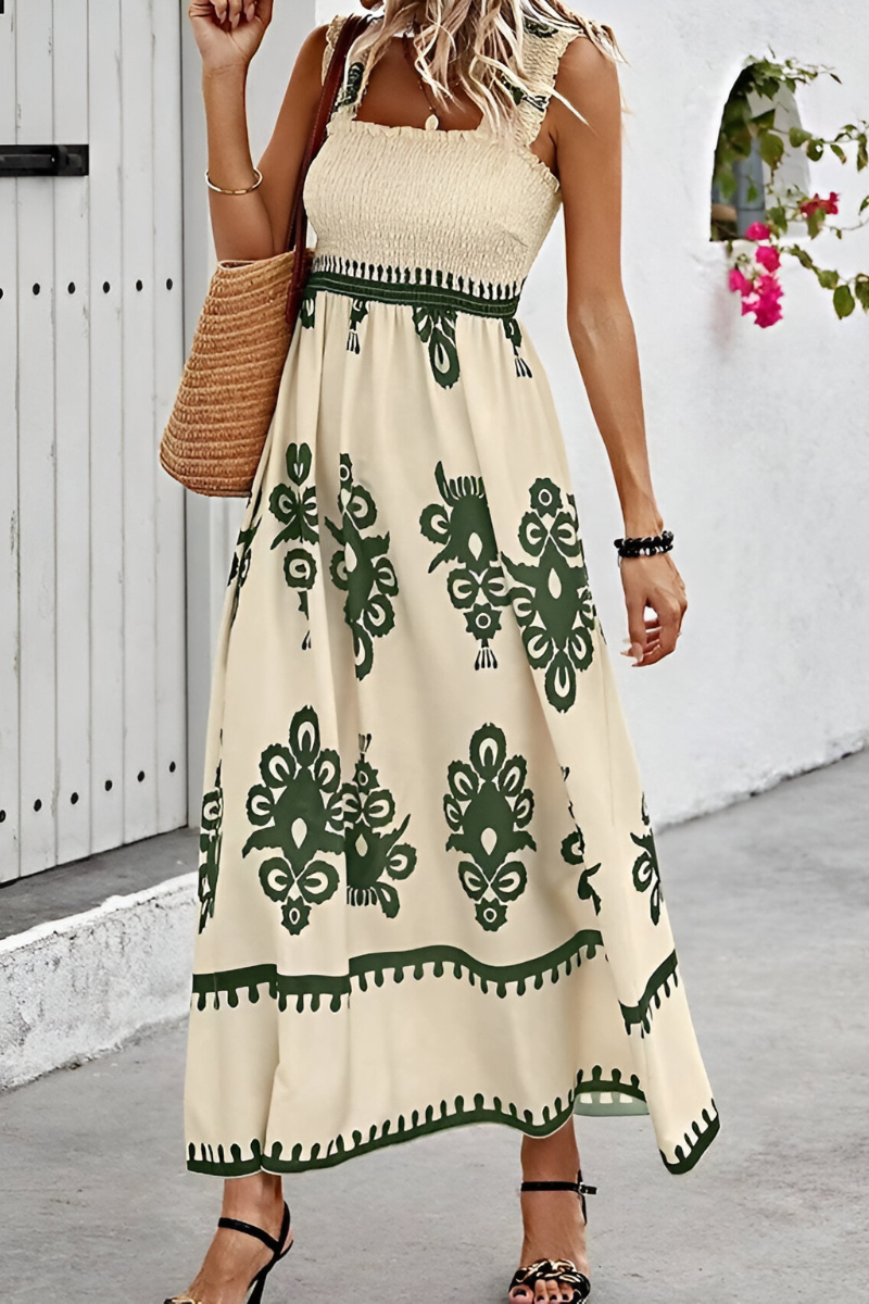 Sophia™ Boho Elastische Maxijurk met Brede Banden – Zomers & Luchtig Design