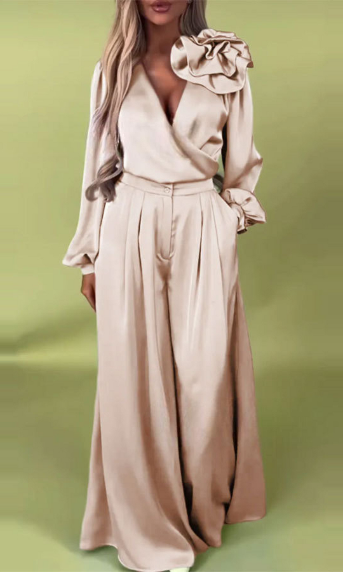 Leonie™ | Elegante Satijnen Blouse & Broek Set