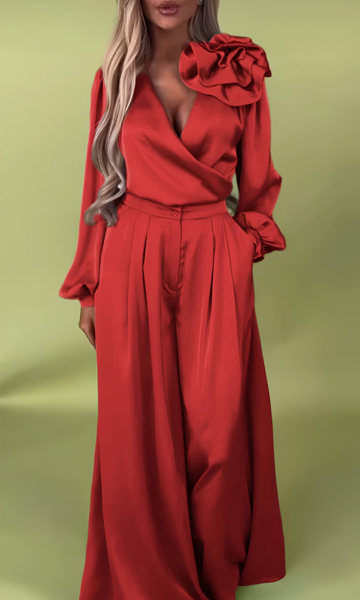 Leonie™ | Elegante Satijnen Blouse & Broek Set
