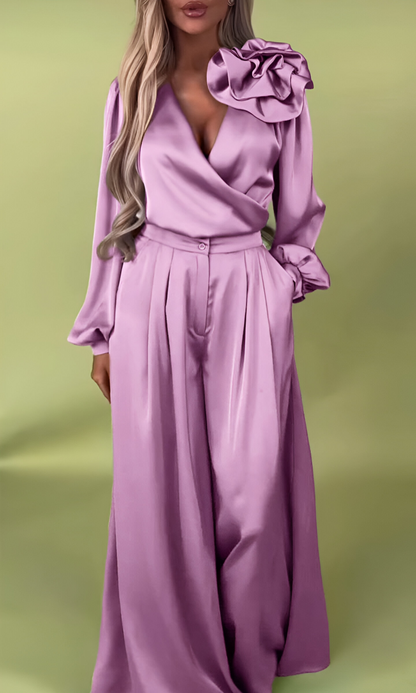 Leonie™ | Elegante Satijnen Blouse & Broek Set