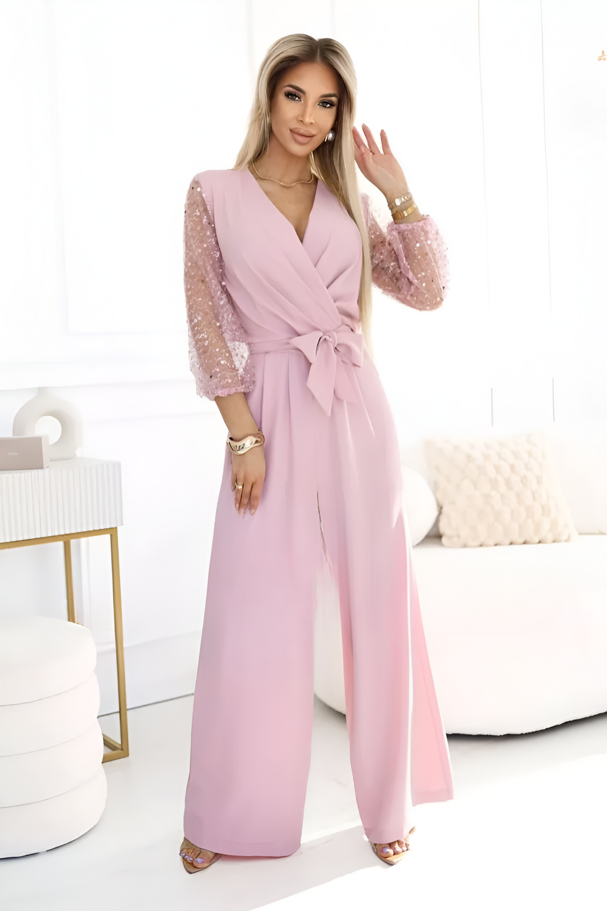 Iris™ | Jumpsuit met V-hals en Glitters op de Mouwen