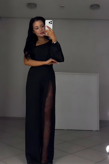 Juliette™ | One-Shoulder Jumpsuit met Glittersplit