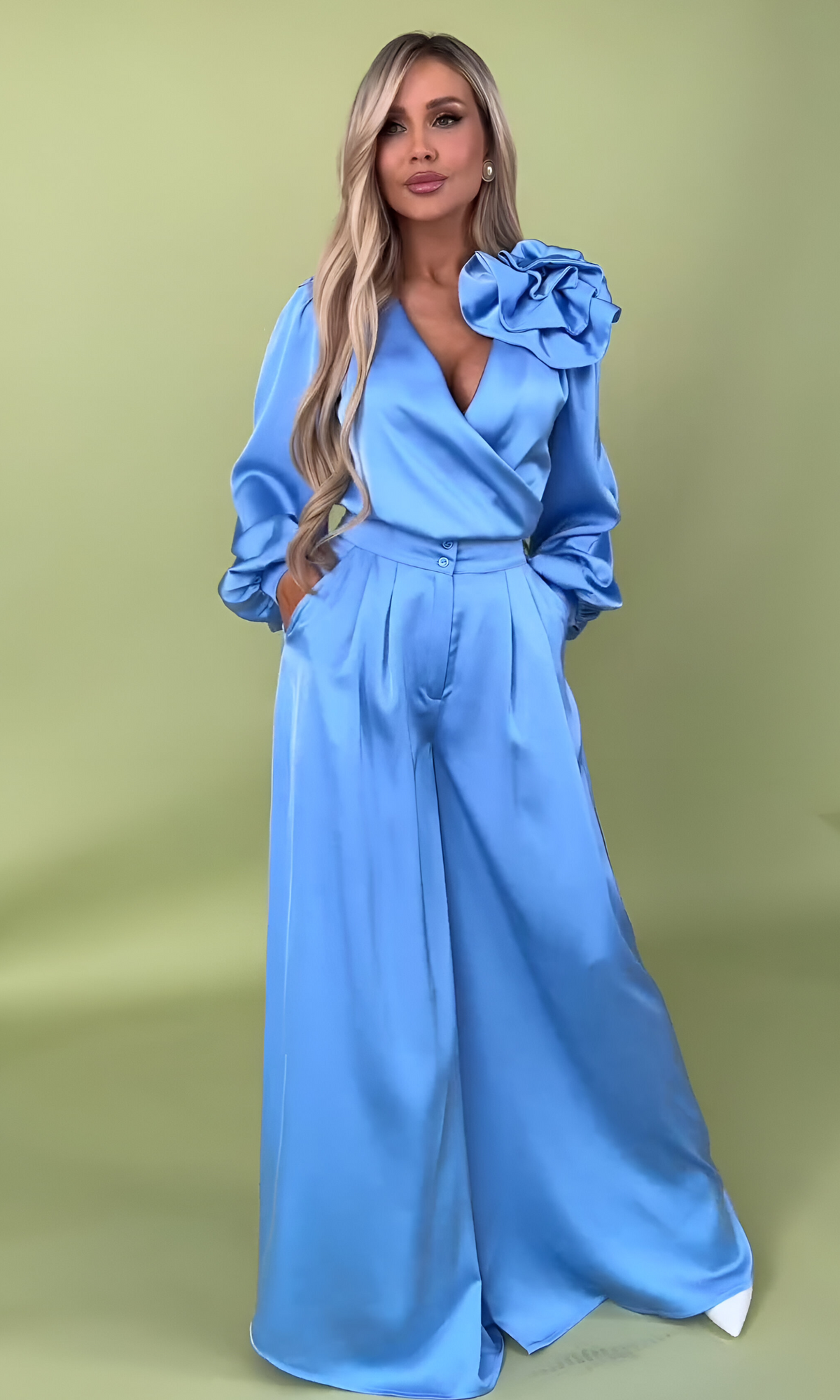 Leonie™ | Elegante Satijnen Blouse & Broek Set