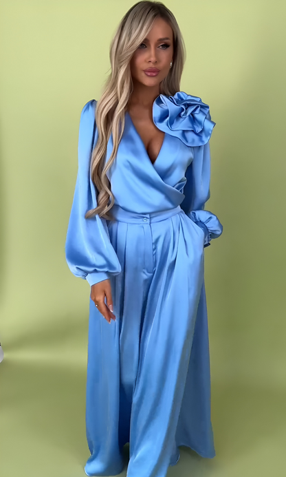 Leonie™ | Elegante Satijnen Blouse & Broek Set