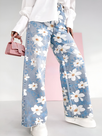Sylvia™ | Stijlvolle Spijkerbroek met Bloemenpatroon