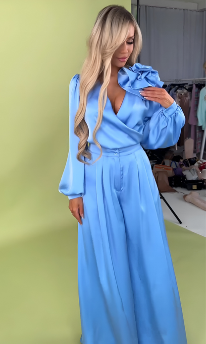 Leonie™ | Elegante Satijnen Blouse & Broek Set