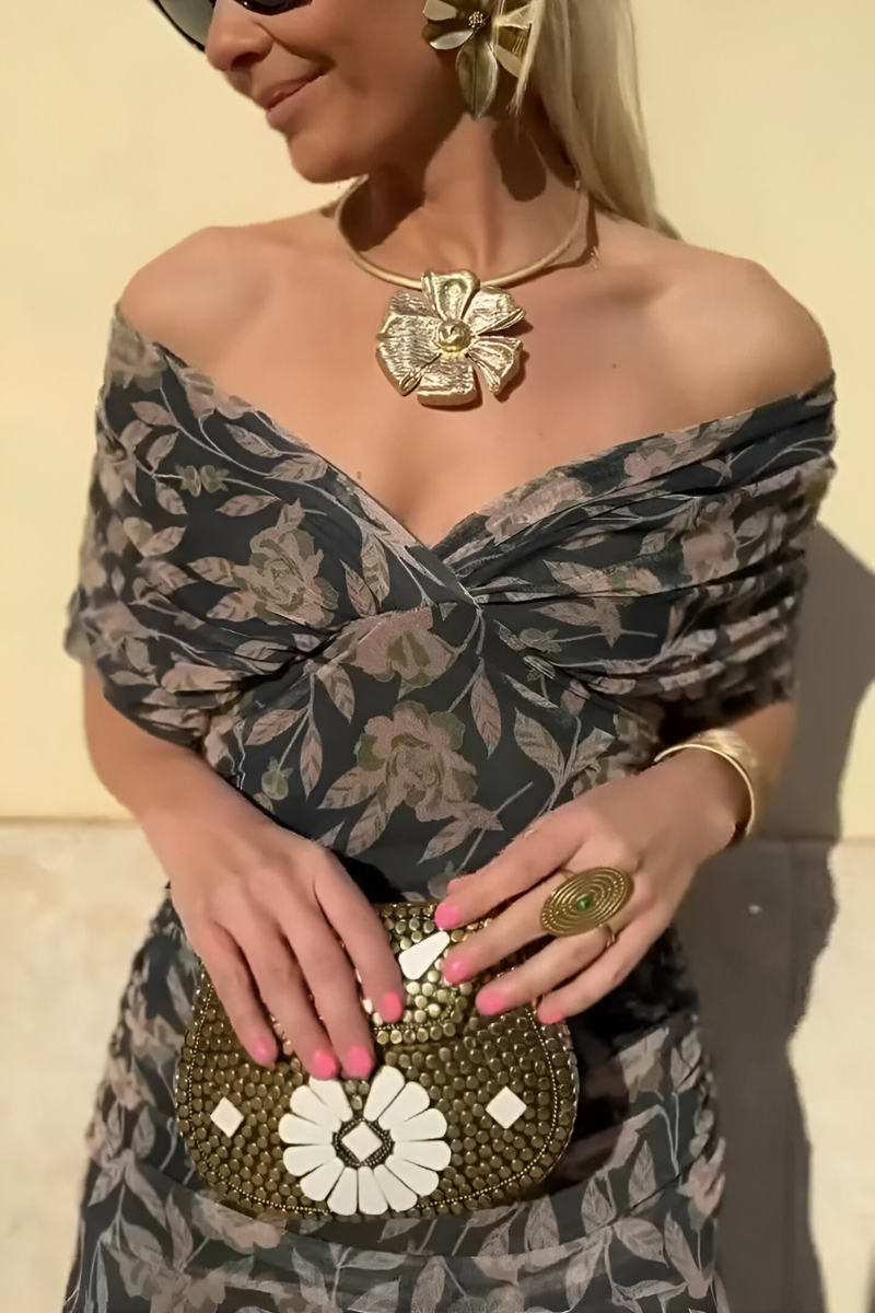 Sally™ | Bloemen Off-Shoulder Jurk