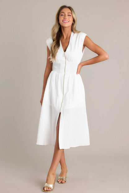 Lara™ | Elegante midi-jurk met ritssluiting en split
