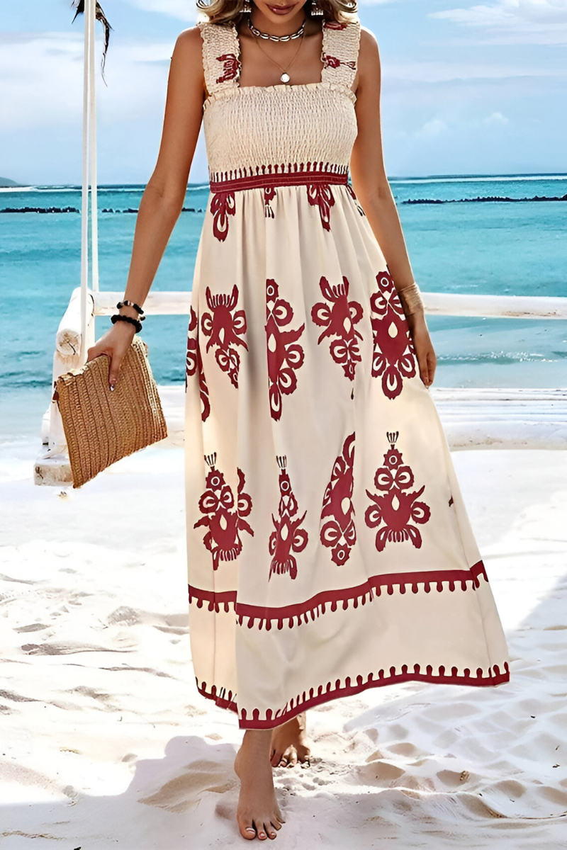 Sophia™  Boho Elastische Maxijurk met Brede Banden – Zomers & Luchtig Design