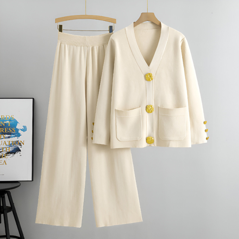 Eva™ | Set met geknoopt vest en broek met wijde pijpen