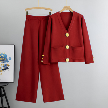 Eva™ | Set met geknoopt vest en broek met wijde pijpen