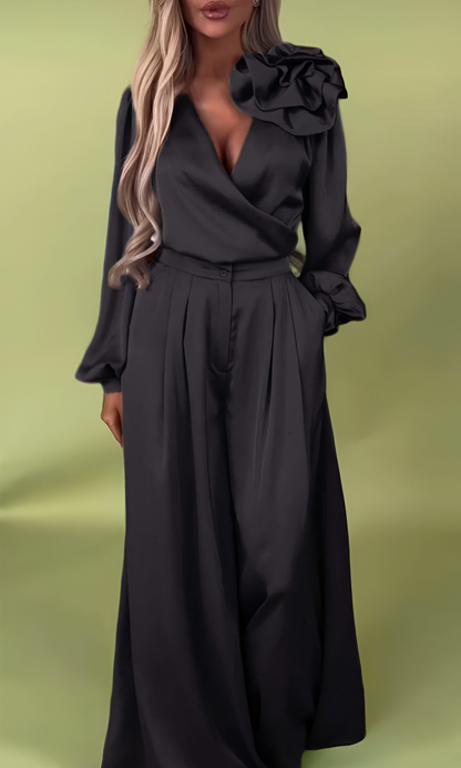 Leonie™ | Elegante Satijnen Blouse & Broek Set