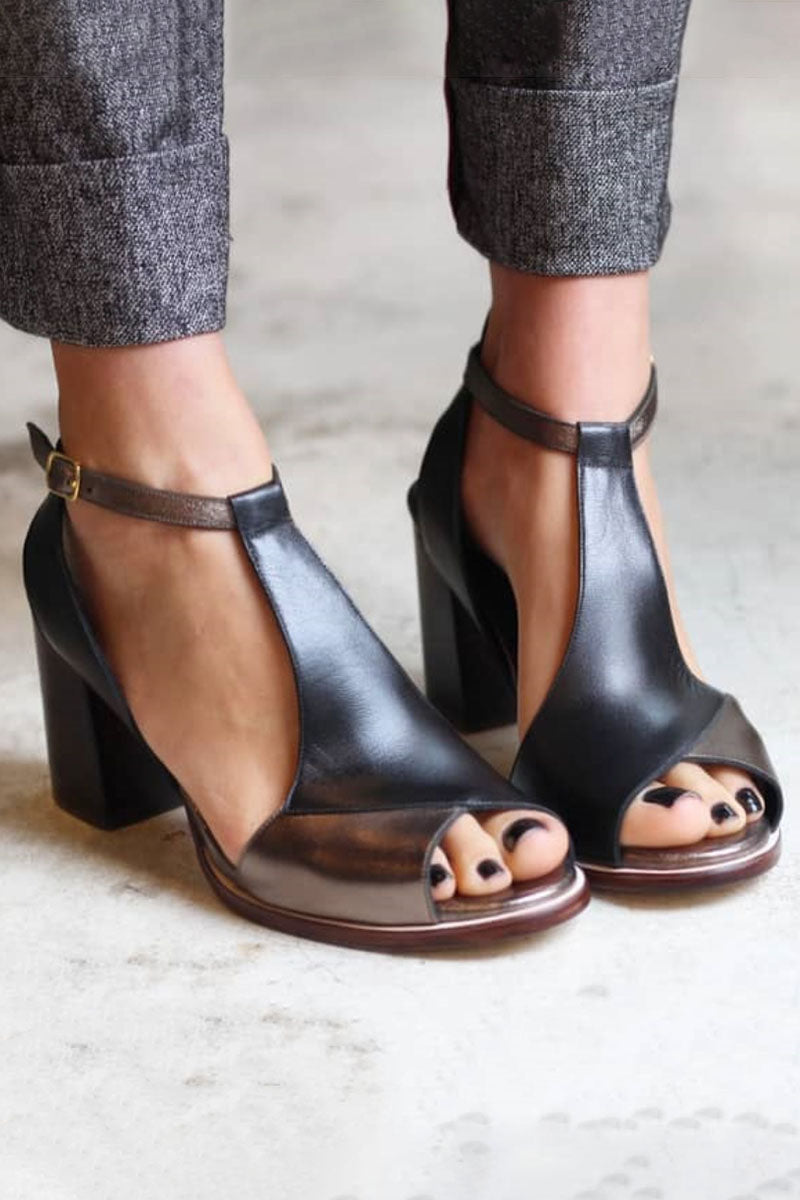 Nadaria™ | Zwarte peep toe patchwork hakken