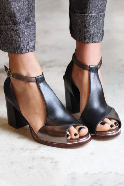 Nadaria™ | Zwarte peep toe patchwork hakken