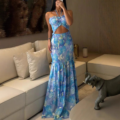 Lina™ | Strapless Maxi Jurk met Tropische Print