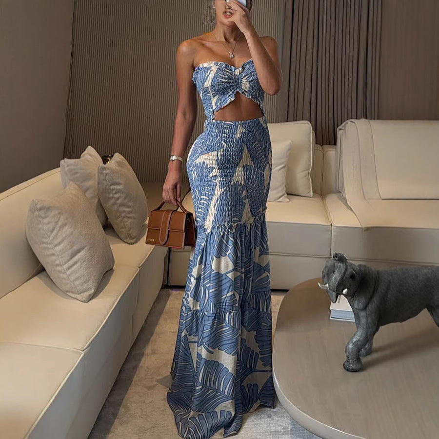 Lina™ | Strapless Maxi Jurk met Tropische Print