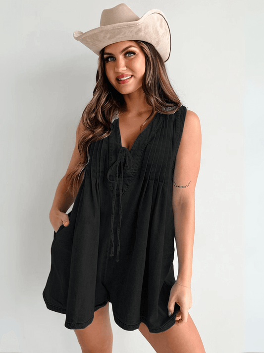 Abbey™ | Luchtige Denim Romper met Striksluiting