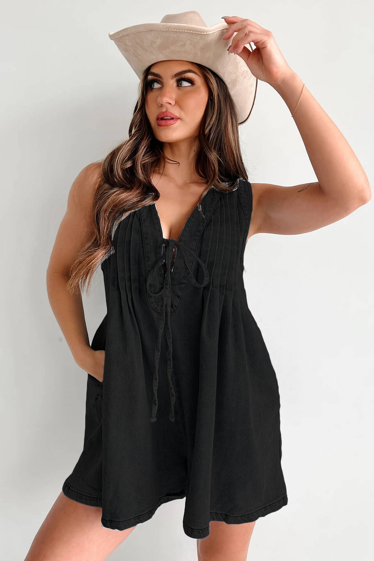 Abbey™ | Luchtige Denim Romper met Striksluiting