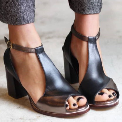 Nadaria™ | Zwarte peep toe patchwork hakken