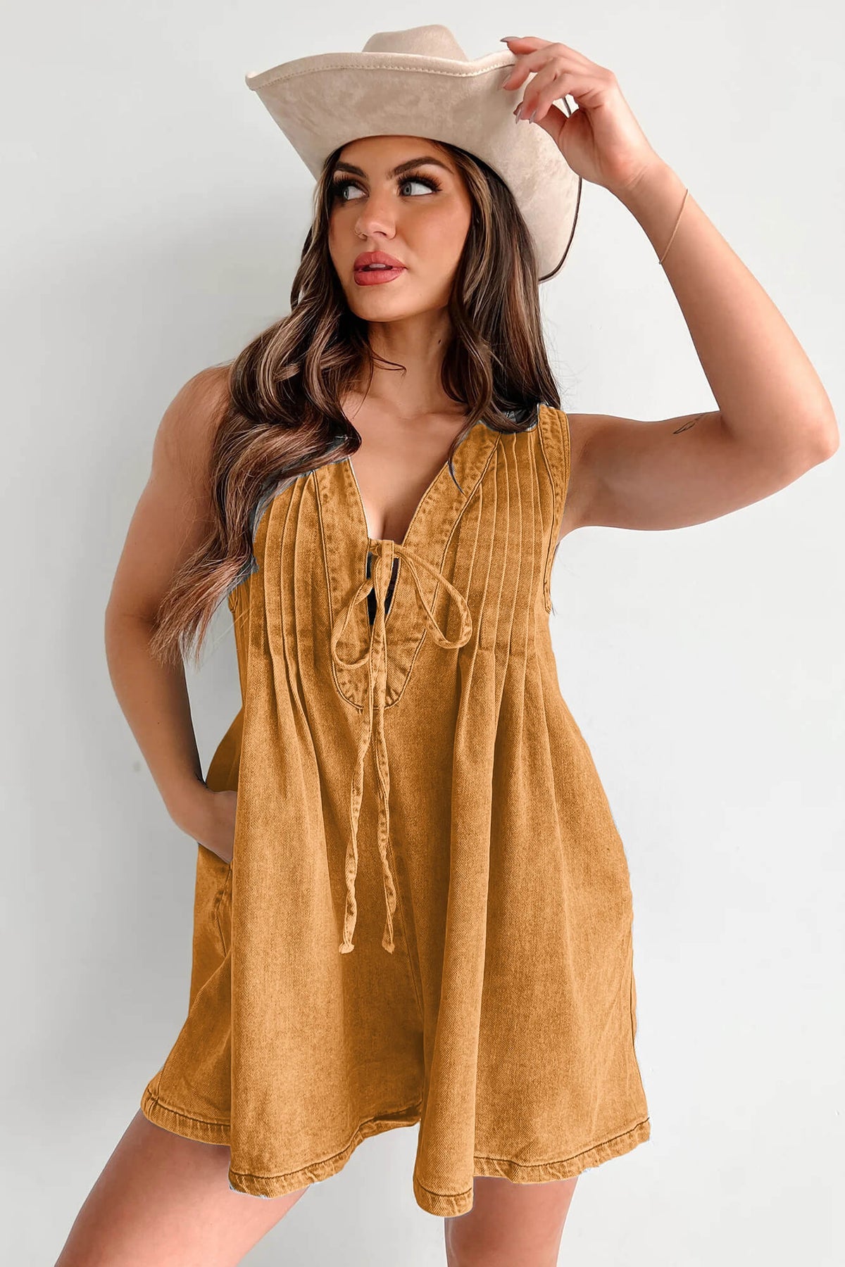 Abbey™ | Luchtige Denim Romper met Striksluiting
